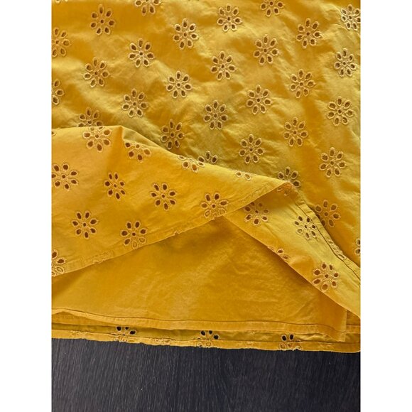J.Crew Factory Mustard Yellow Embroidered Eyelet Cotton Blouse Size Medium - Picture 8 of 8